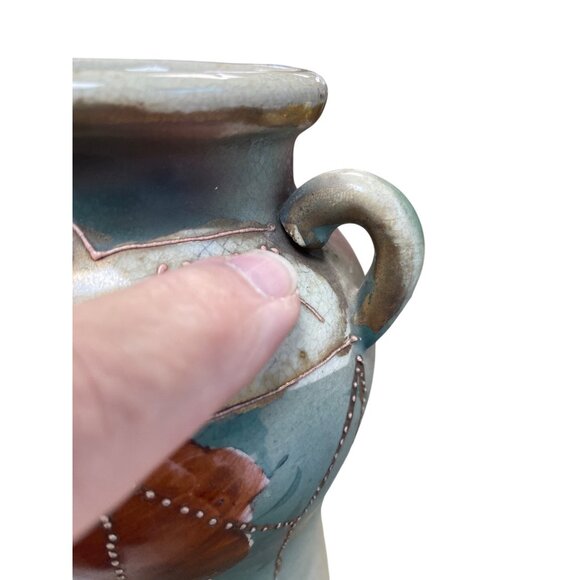 Art Nouveau Amphora style vtg floral beaded teplitz 11 vase SKU 9813